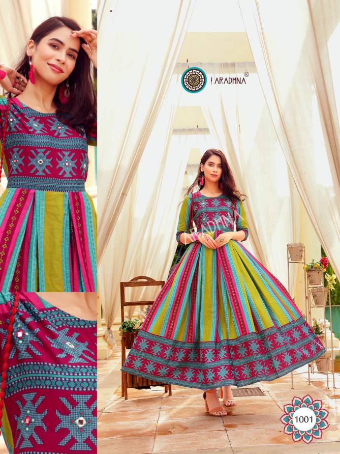 Aradhna Fashion Stripy 1 Heavy Cotton Anarkali Ethnic Wear Stylish Kurti Collection